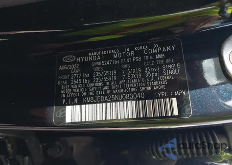 2022 Hyundai Tucson Plug-In Hybrid Sel z USA, uszkodzony, nr VIN KM8JBDA25NU083040